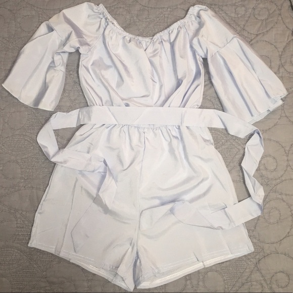 NWTđź’•Boho Festival Off Shoulder Blue Gray Romper - Picture 3 of 6